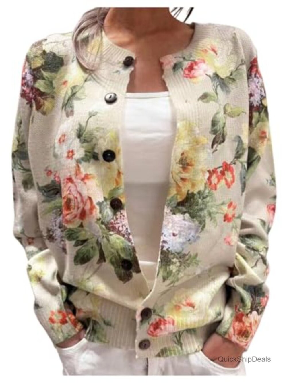Women's Floral Button Down Long Sleeve Cardigan Sweater